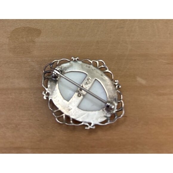 Vintage Sterling Silver Rose Brooch With Hand-Painted Porcelain Floral Cameo Des - Picture 9 of 10